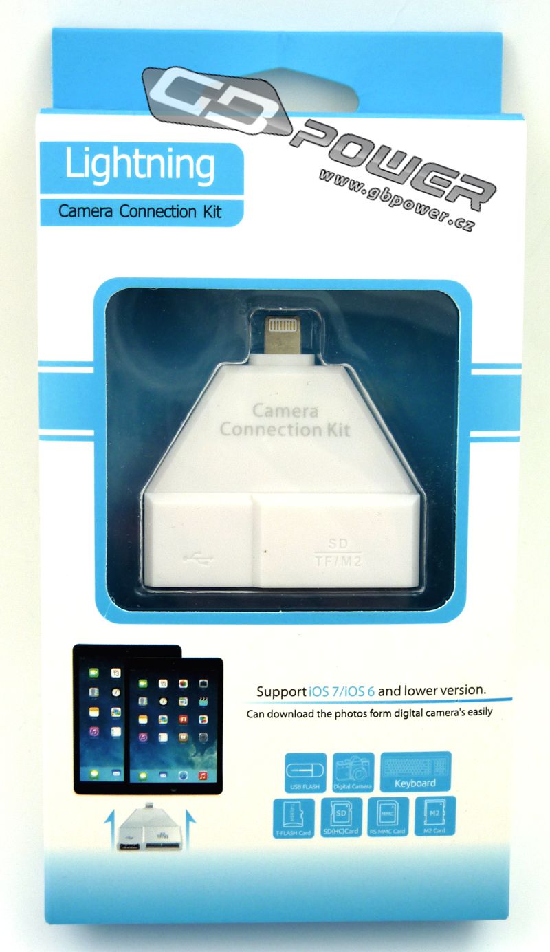Externí čtečka paměťových karet iPad + redukce USB 2.0 bílá 2538 (IOS 7)